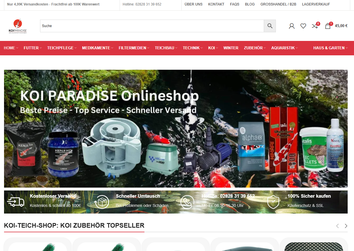 Koi Paradise Koifutter, Teichfplege Teichtechnik Shop
